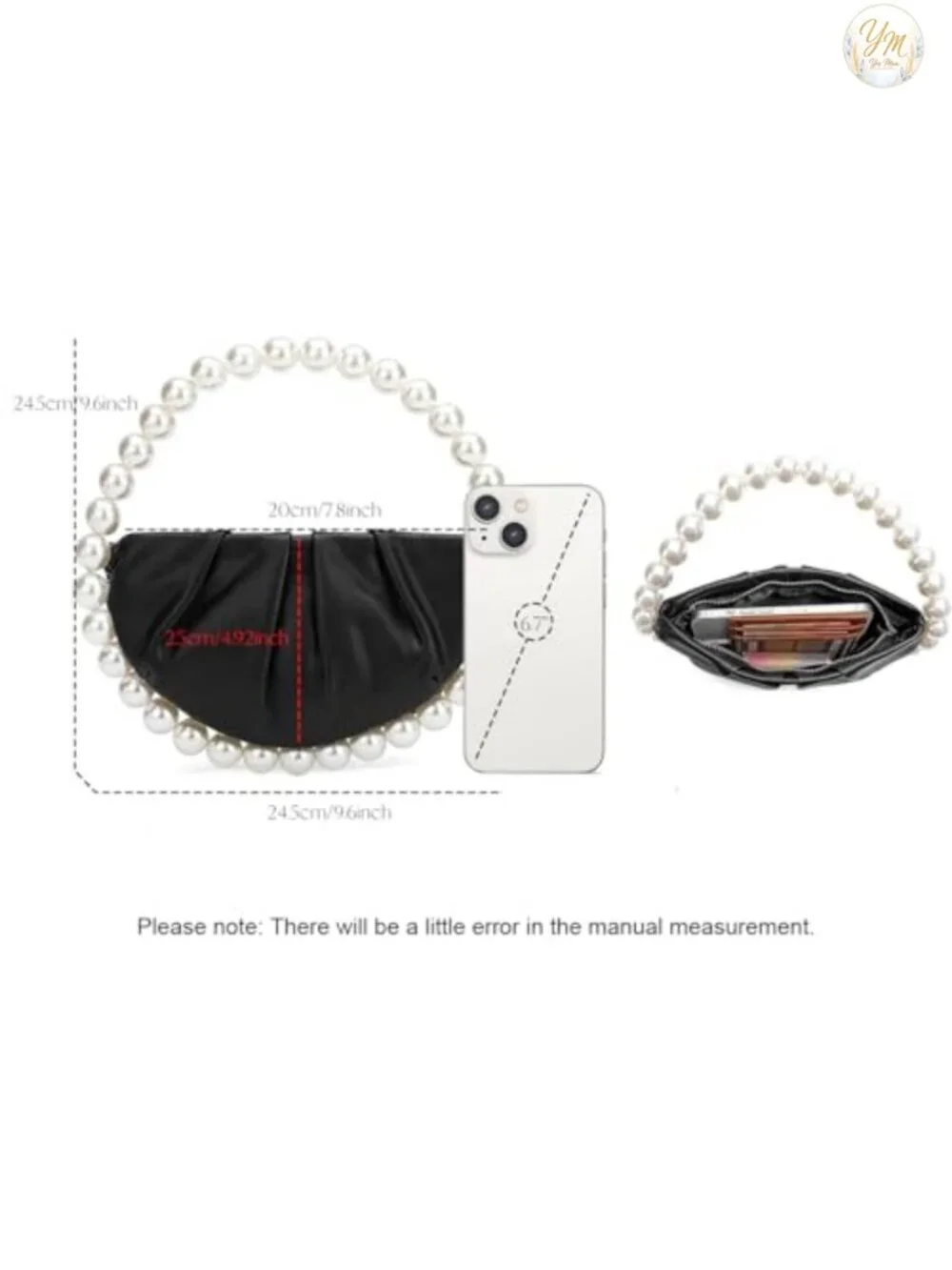 Pearl Crescent Clutch Evening Bag Faux Leather Zipper Wedding Bridesmaid Purse